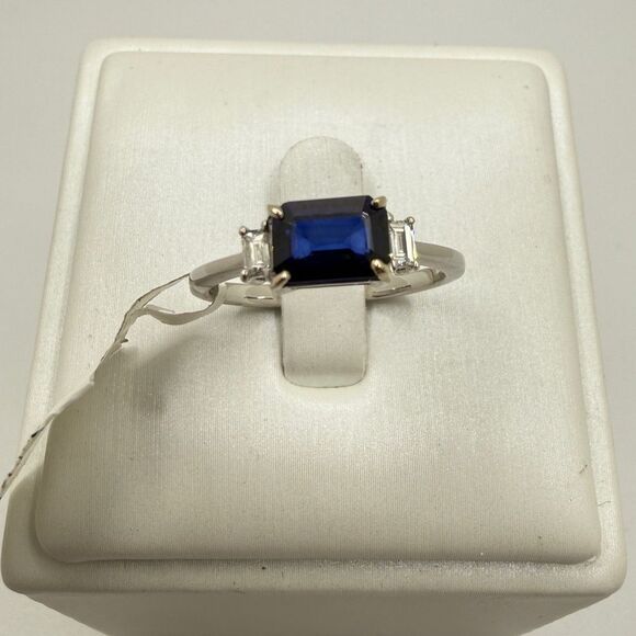 NWT 1.07ctw east/west,  blue sapphire w/ accent diamonds in 14kt WG ring! - Picture 7 of 13